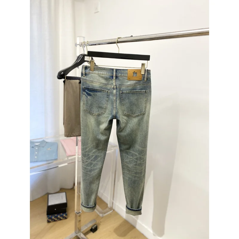 2024 neue einfache und leichte Luxus jeans Herren Retro gewaschene Bleistift hose Stretch Slim Fit passende lange Hose