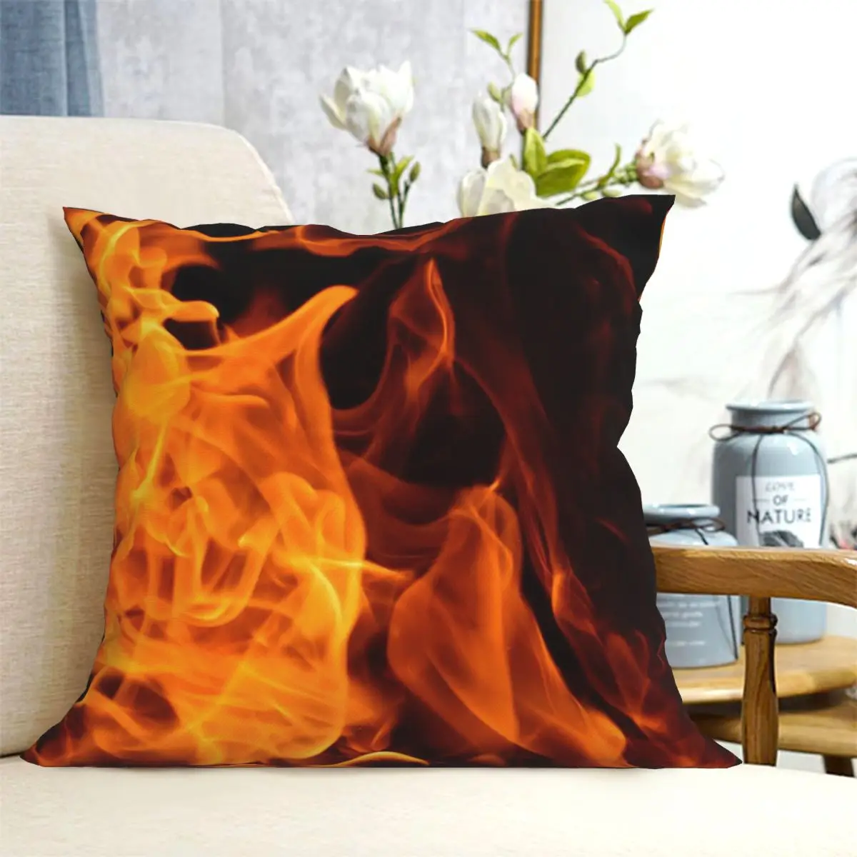 Burning Fire With Sparks Square Pillowcase Cushion Cover Pillow Case Throw Pillow Cover for Home Bedroom Car
