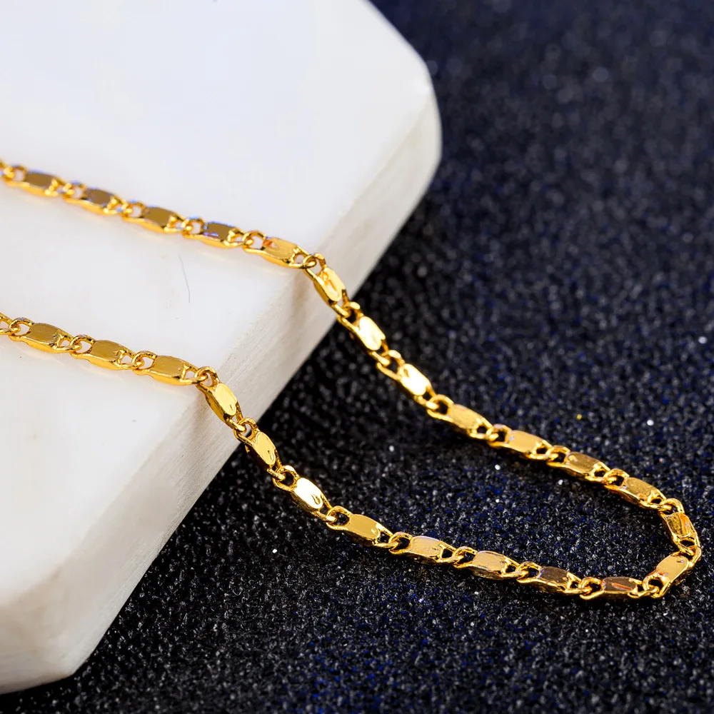 

Luxury 24K 9999 Pure Gold real gold Women's clavicle chain fashion 2mm smooth flat necklace