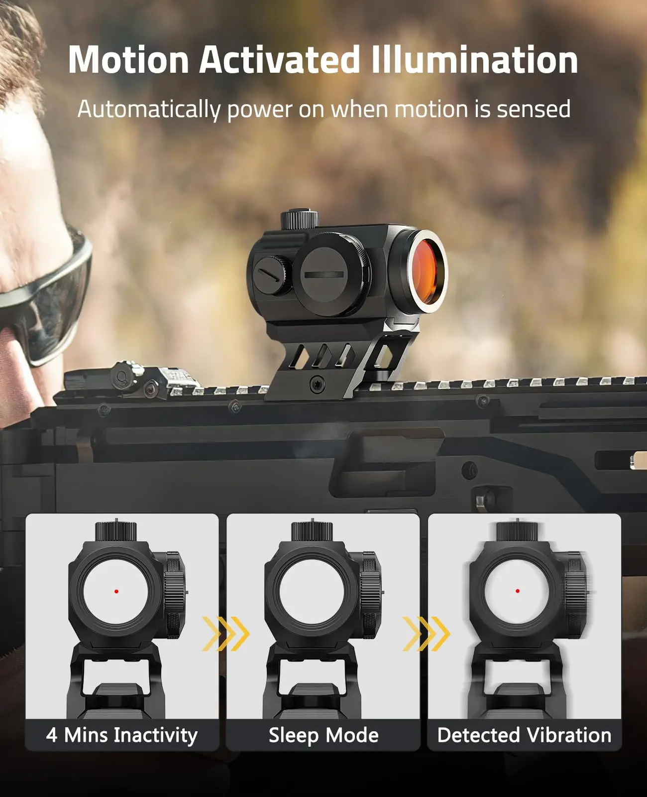 CVLIFE JackalHowl Red Dot Sight 1x20mm 2 MOA Motion Awake with 10 Brightness IPX7 Waterproof Scope Optics with Absolute Co-Witne