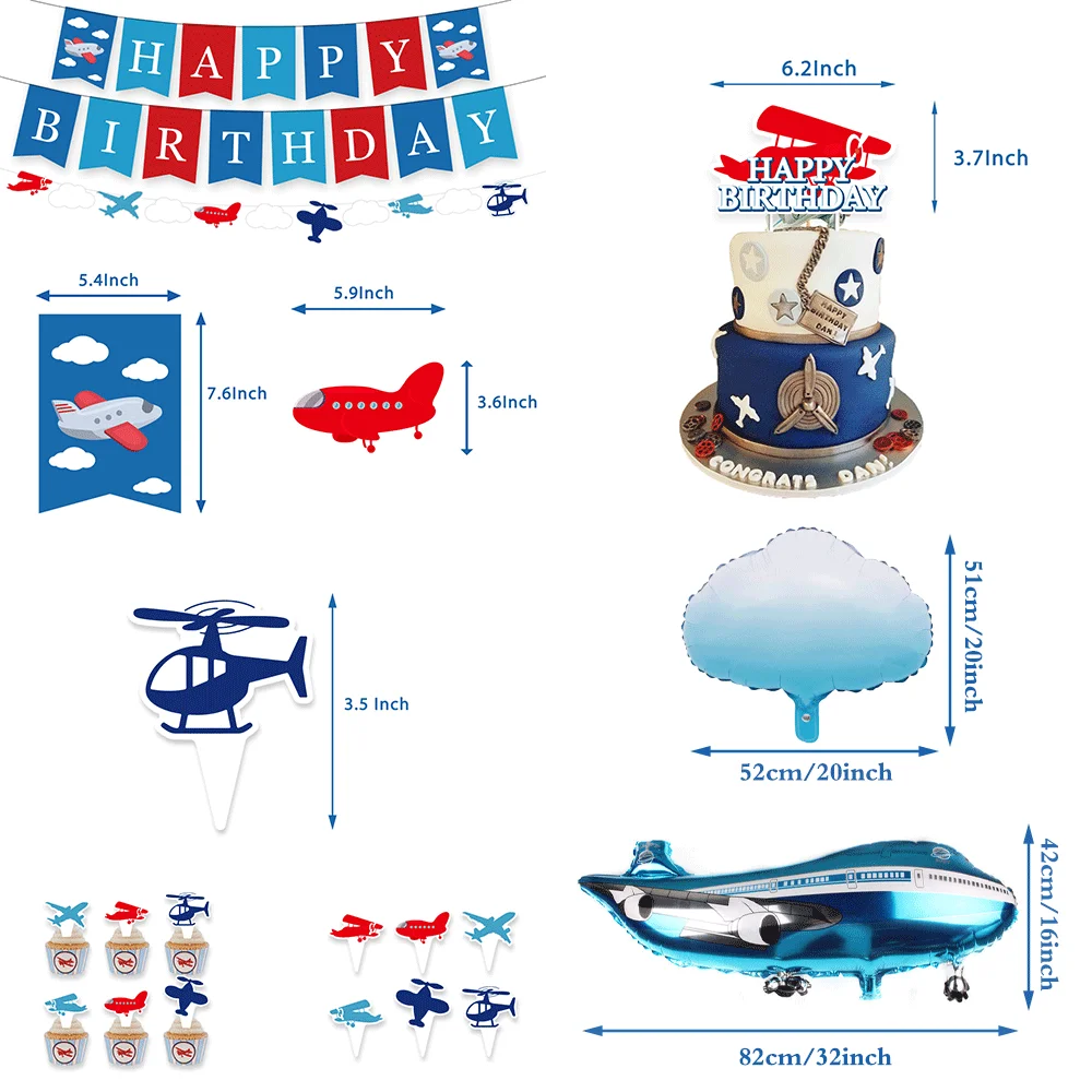 Airplane Birthday Party Foil Plane Number Balloon Set Paper Goodie Bags Boys Girls Kids Flight Aviator Party Decoration Supplies