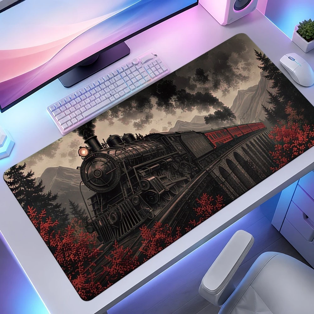 Dark Steam Train Mountain View Mouse Pad, anti-slip, desk decoration accessory, keyboard and mouse accessory