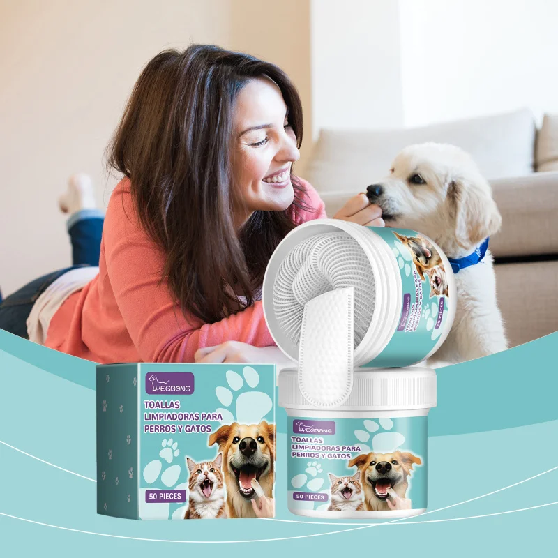 

Pet Dental Finger Wipes For Dogs & Cats - Gentle Teeth Cleaning Wipes Helps Remove Plaque & Freshen Breath - Easy To Use