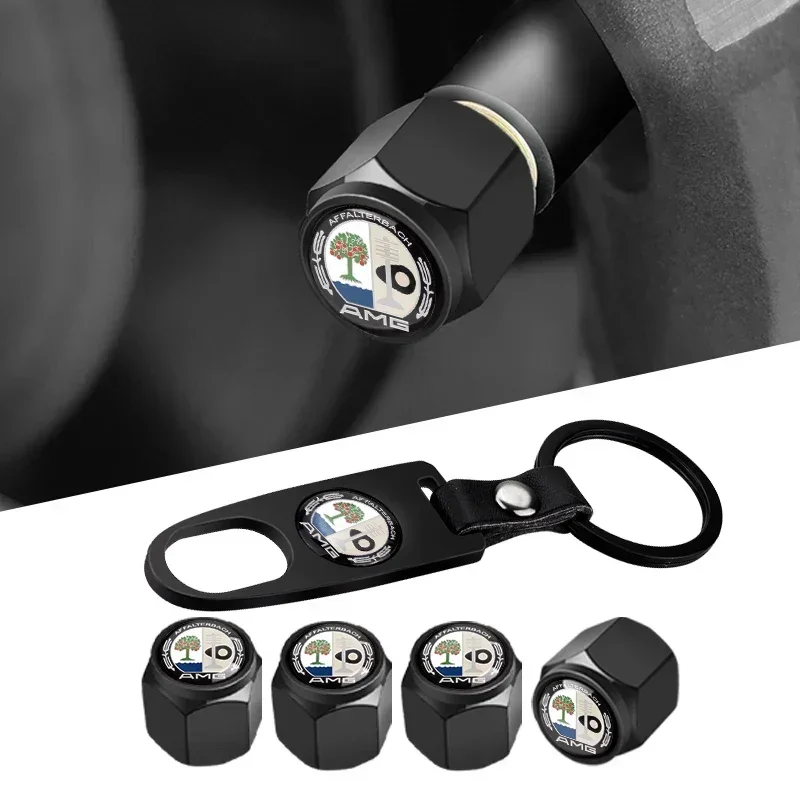 

1Set Car Keychain Key Ring with Auto Tire Valve Caps Tyre Dust Cap Emblem For Mercedes Benz A B C E S GLA CLA GLC GLE AMG