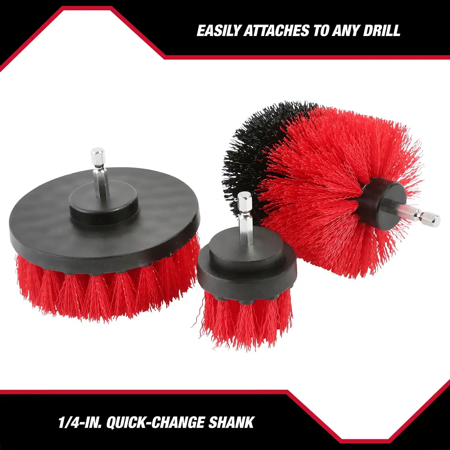 電動ドリル用3ピースブラックナイロンスクラブブラシアタッチメント