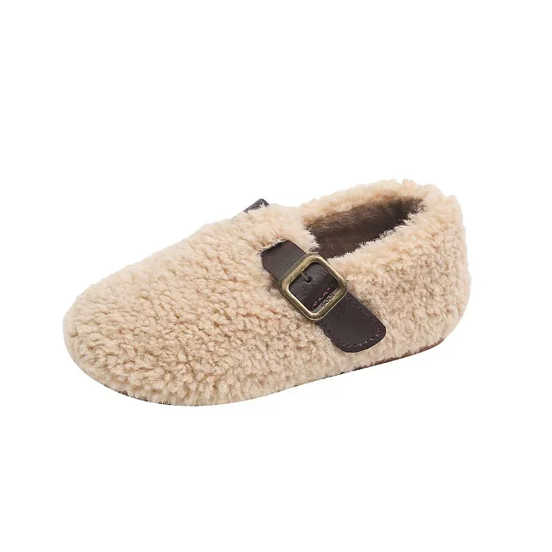 Winter Children Flat Shoes Fluffy Buckle Round Toe Leisure Kids Loafers Warm Hook-loop 21-30 Chic Three Colors Boys Girls Shoe