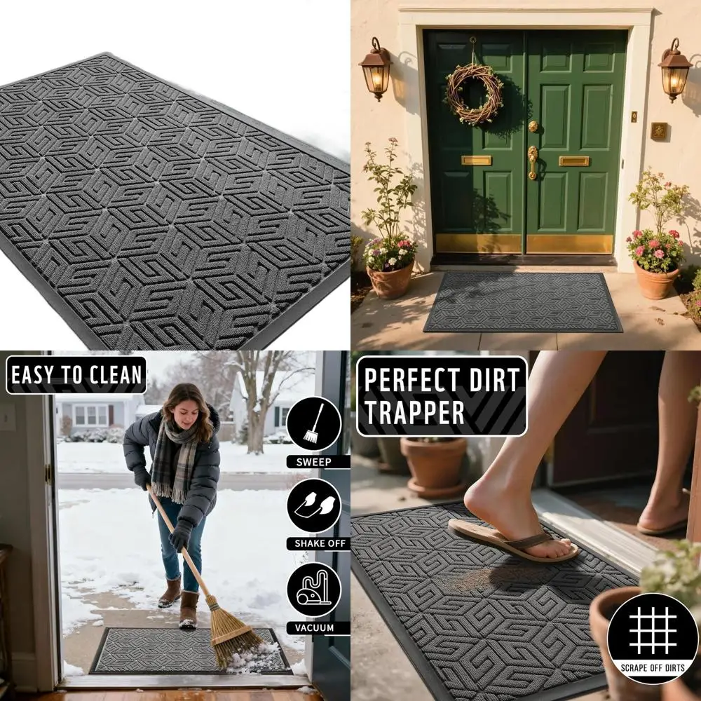 

Всепогодный серый уличный придверный коврик, 47x32 дюйма, с нескользящей резиновой основой, подходит для входной двери или террасы