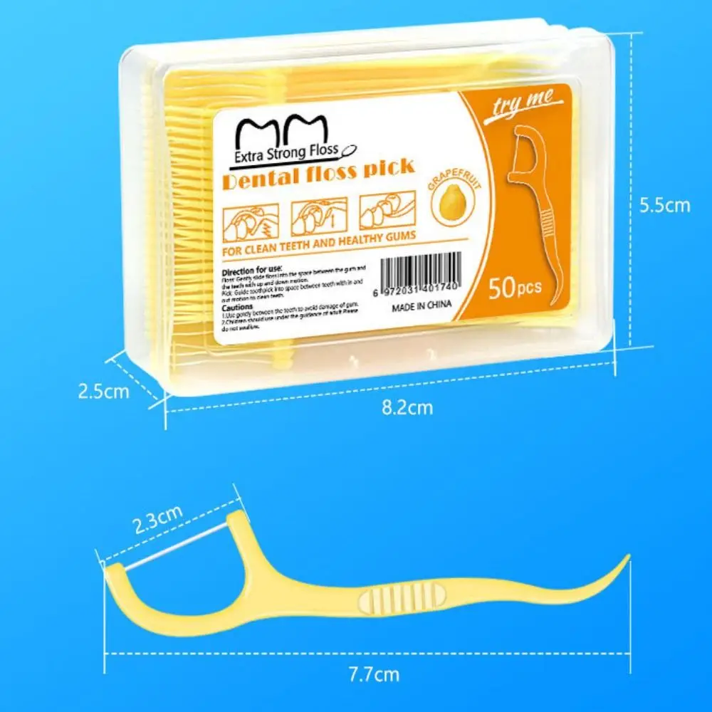 50 عصي/صندوق خيط تنظيف الأسنان المحمولة المتاح الفاكهة نكهة الخيط الفجوة تنظيف 4 نكهات أداة تنظيف الأسنان