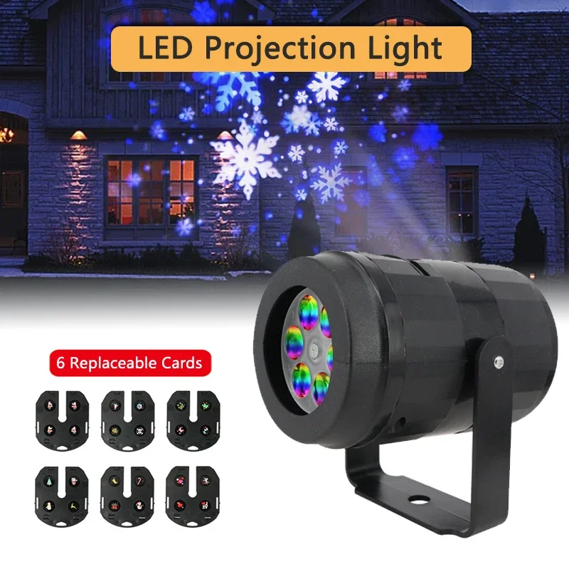 

Рождественские светодиодные фонари для проектора, 6 узоров, сменная карта, вечерние, декор в виде снежинок, лазерный свет, проекционная лампа, сценические огни