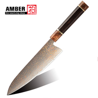 Amber New Arrival Three-color Copper 37 layers Damascus Steel VG10 Mirror polished blade Kitchen Chef Utility Knife Set