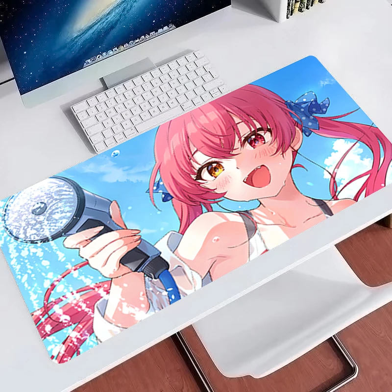 Cute Red Hair Anime Large Mouse Pad Hololive Houshou Marine Professional Gamer Keyboard Mat Kawaii carpet PC Computer Mousepad
