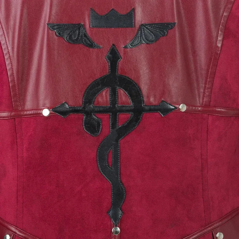 أزياء أنيمي كوس فولميتال الخيميائي إدوارد إلريك التأثيرية سترة طويلة من الجلد الأحمر معطف الزي البدلة زي الهالوين والكريسماس