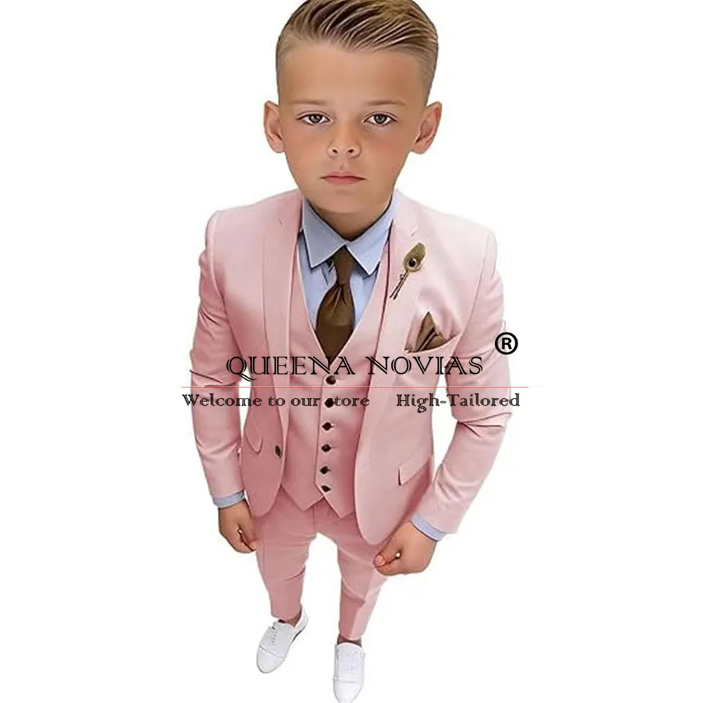 Conjunto de smoking formal de 3 peças para meninos, roupas de casamento, terno infantil, jaqueta personalizada, colete e calças, fantasia infantil