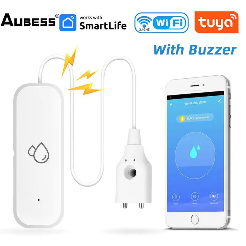

Детектор утечки воды Tuya ZigBee, Wi-Fi датчик утечки воды с зуммером, детектор уровня перелива через Smart Life, управление в режиме реального времени