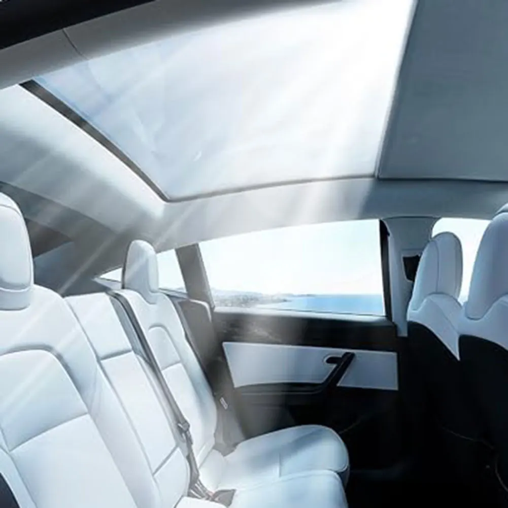 For Tesla For Model Y Roof Sun Visor with Foldable Ice forCRYSTAL Fabric and Strap System for Efficient Heat Shielding