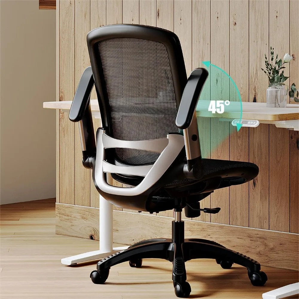 Chaise de Bureau Ergonomique avec Support Lombaire et Bras Rabattables Réglables, Siège Large et Doux, Chaises Ergonomiques à Dossier Haut, Facile à Assembler