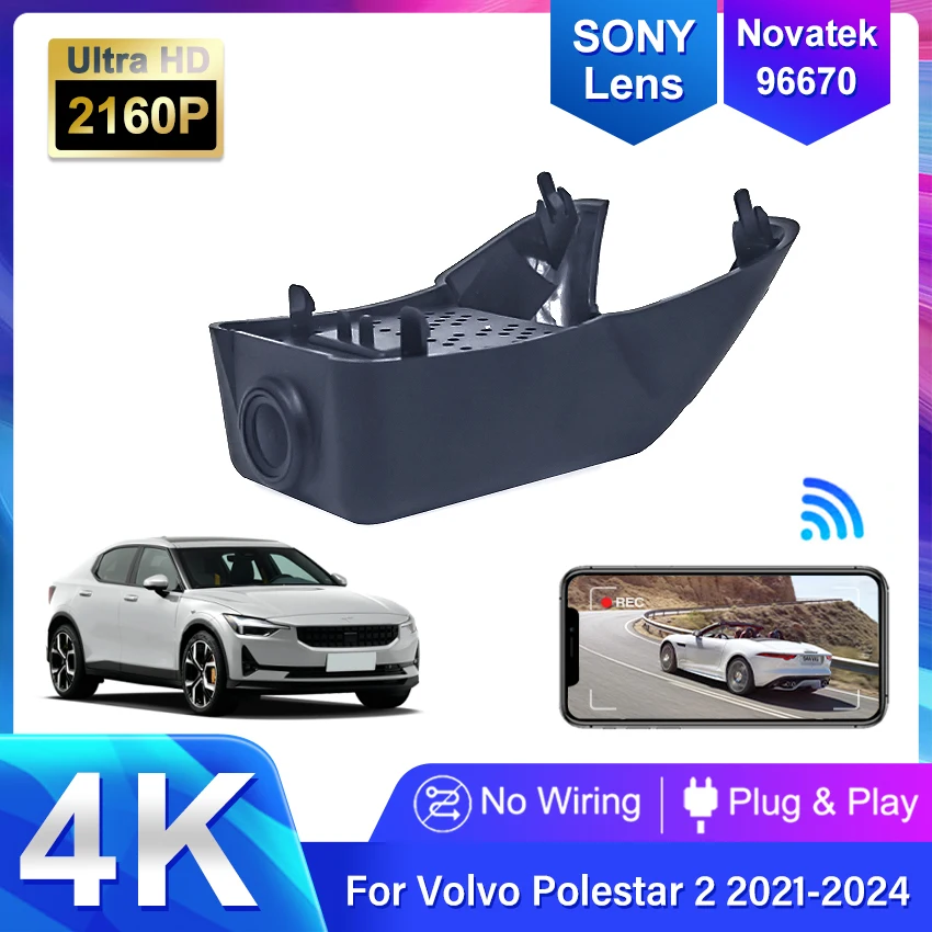 4K 2160P Plug and play WiFI Car DVR Video Recorder Dash Cam Camera For VOLVO Polestar 2 2020~2026 Recharge Control By Mobile APP