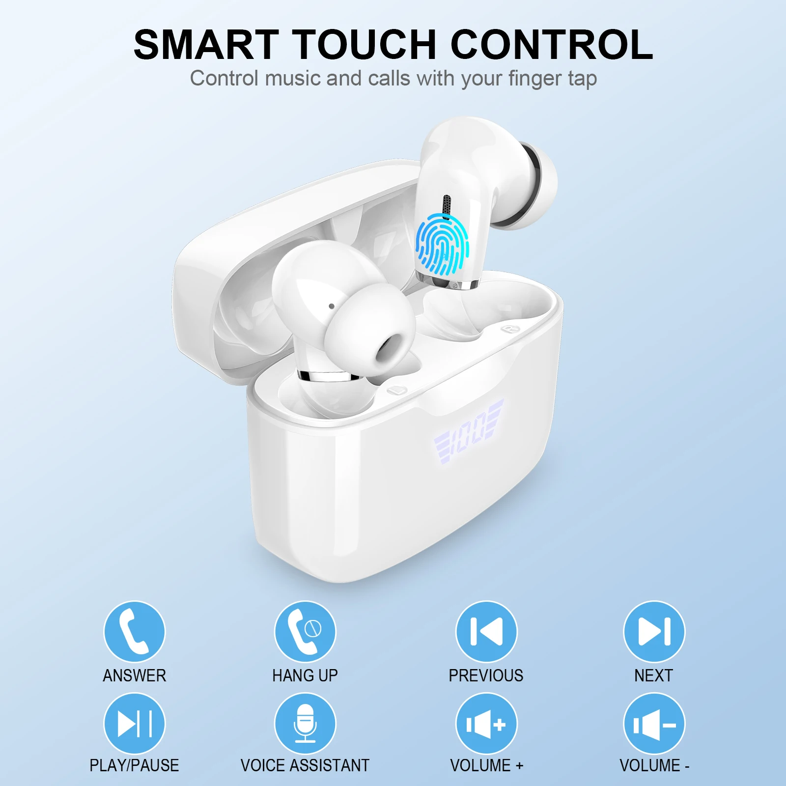 Wireless Earbud, Bluetooth 5.3 Headphones Built in Noise Cancelling Mic, 40H Playtime LED Display Wireless Earphones.