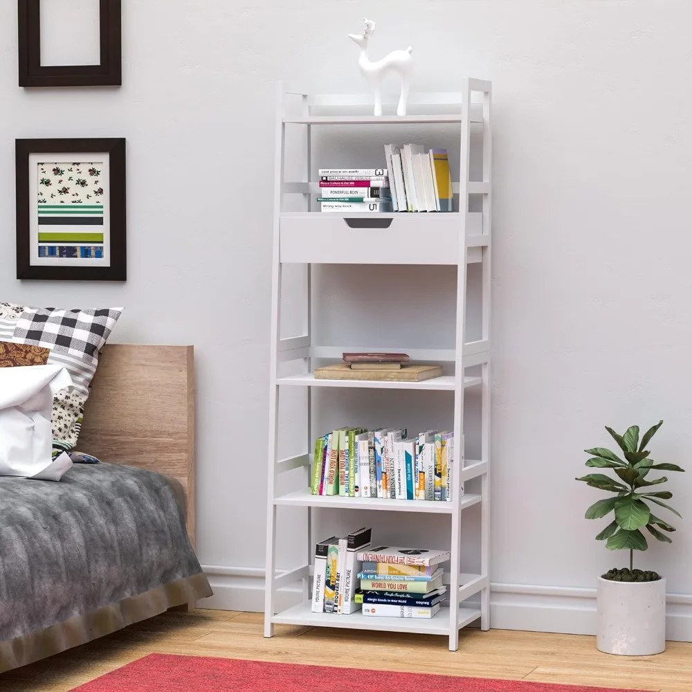 Modern Open Ladder Frame Bookshelf With Drawers Bookcase Modular Furniture Organizers for Room Storage Shelf Desk Organizing