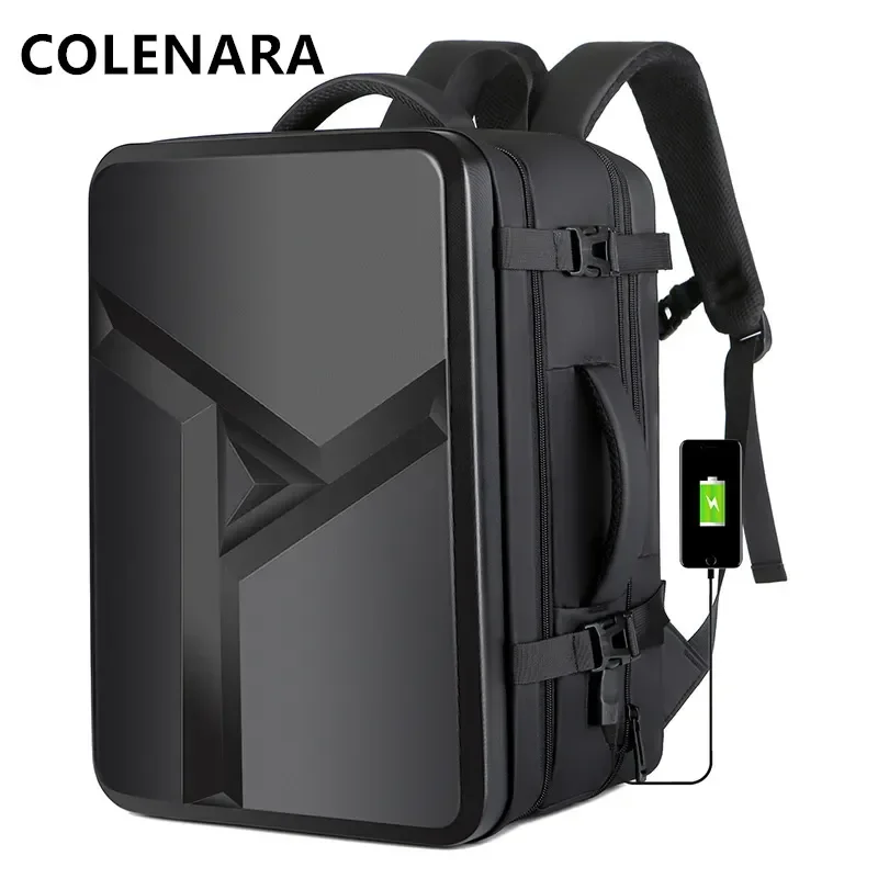 COLENARA Laptop Backpack ABS Hard Shell Large Capacity Waterproof Schoolbag Men's Business Travel USB Charging Shoulder Bag