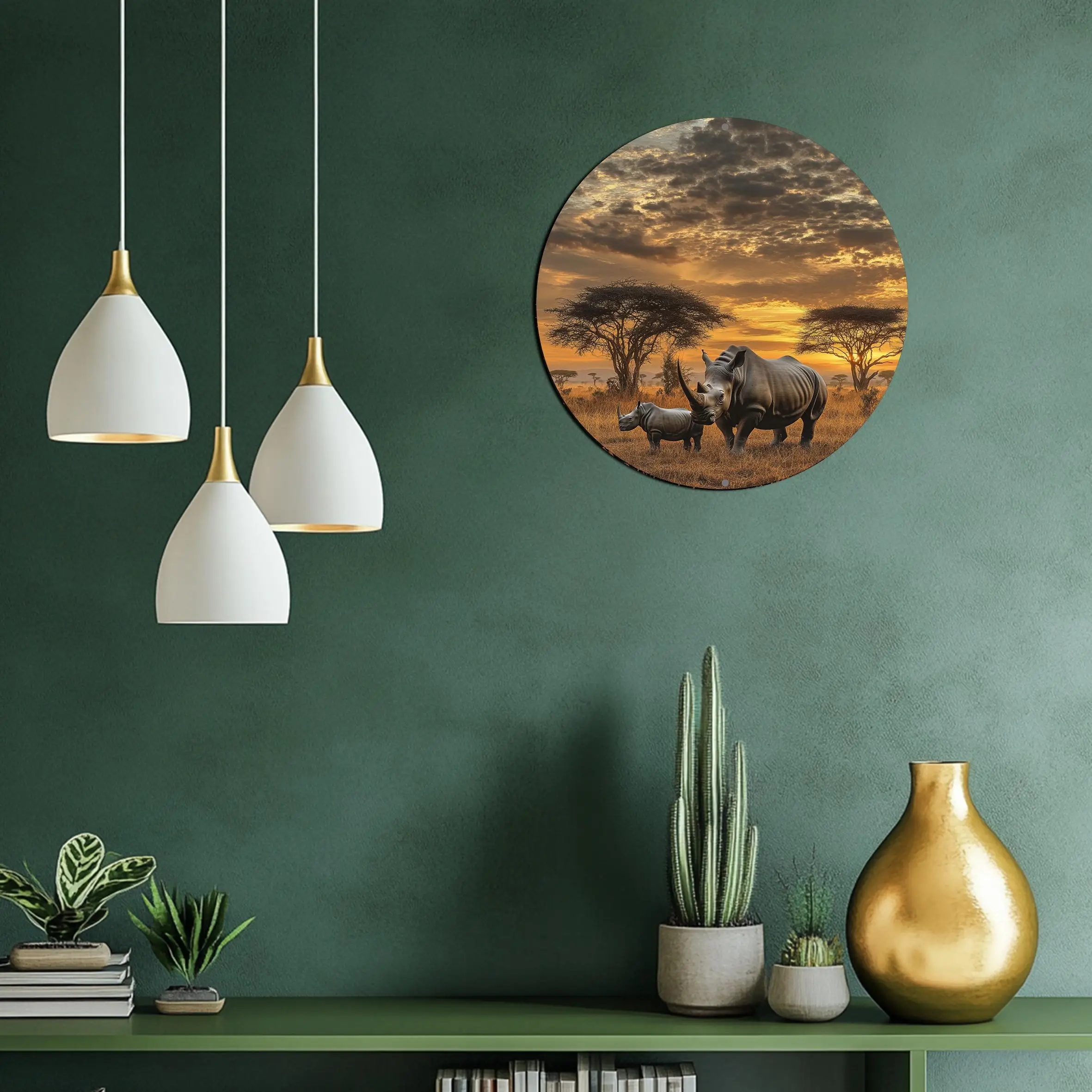 1 Stück rundes Rhino Safari Scene Aluminium-Wandkunstschild – 20,32 x 20,32 cm, wetterfeste Metalldekoration für Zuhause, Büro und Outdoor-Partys