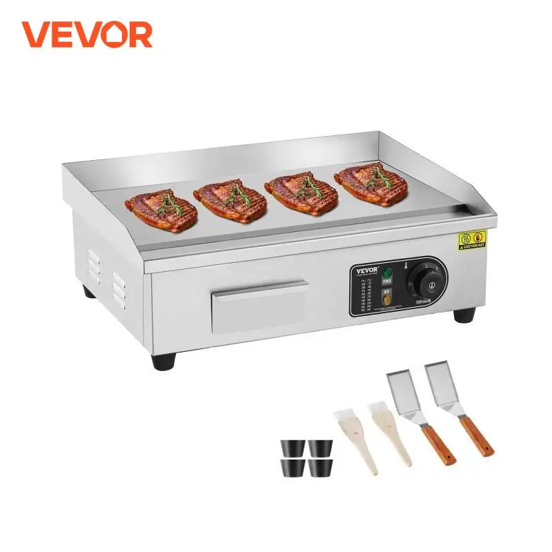 VEVOR Commercial Electric Griddle 3200W Countertop Flat Top Grill 122℉-572 ℉ Temp 21.26 x 11.81 x 0.39in for Home or Restaurant