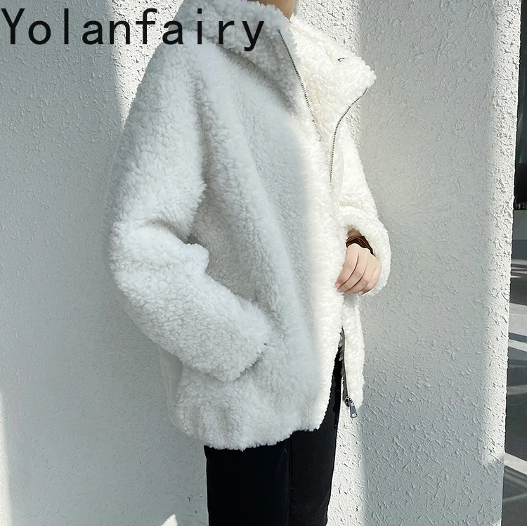 YOLANFAIRY 100% lana vera pelliccia cappotto donna agnello cappotti invernali con cappuccio abiti corti da donna tosatura giacche naturali Abrigos