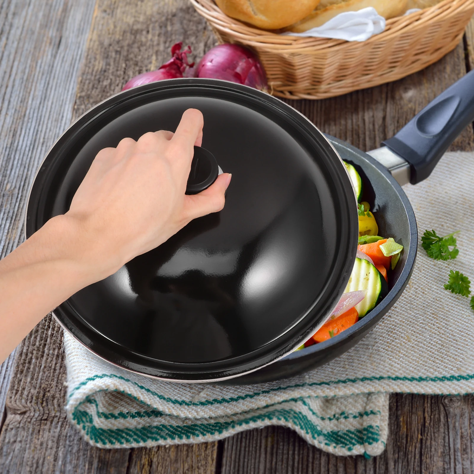 

Black Enamel Pot Lid 30cm Universal Replacement Cover Wok Pan Frying Cookware Kitchen Tool Melting Cheese Easy Clean Durability