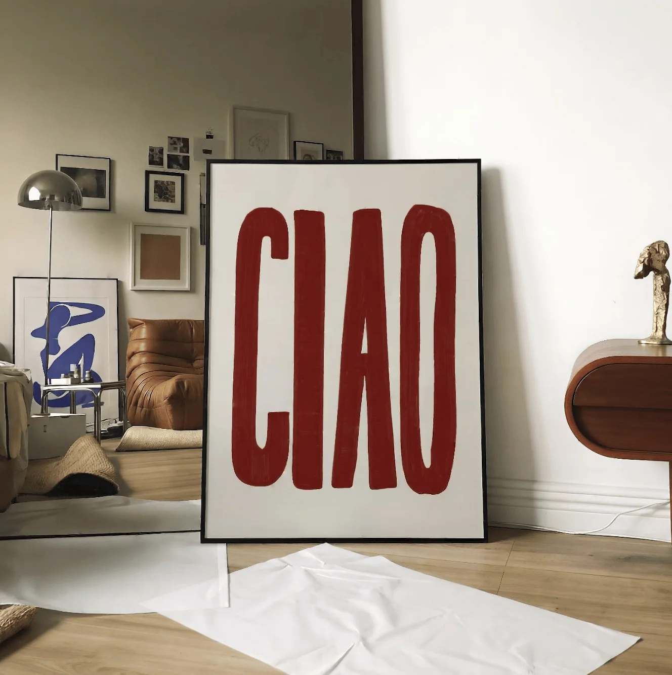 Vintage Burgundy CIAO Lettering Canvas Wall Art Prints, Typography Poster, Aesthetic Decor for Bedroom Kitchen Dining Room