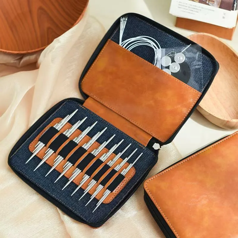 Stainless Steel Interchangeable Square Circular Knitting Needle Set Hand Knitting Tool Kit With Storage Case For Crochet Craft
