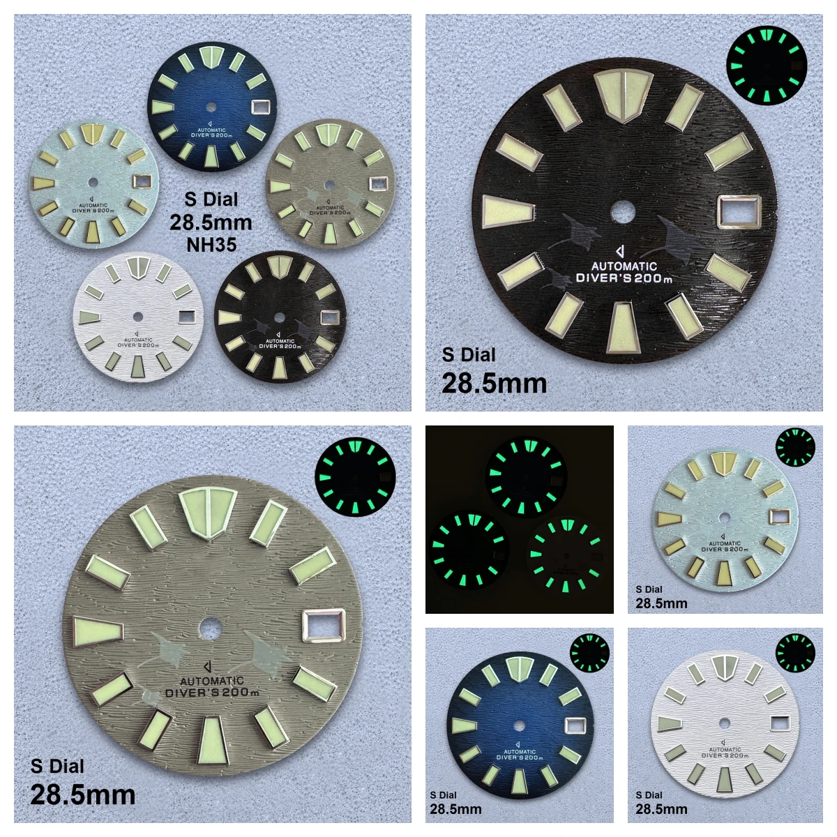 

28.5mm S Logo Bat Dial Fit NH35/NH36/4R/7S Movement Green Luminous Texture Pattern High-Quality Watch Modification Accessories