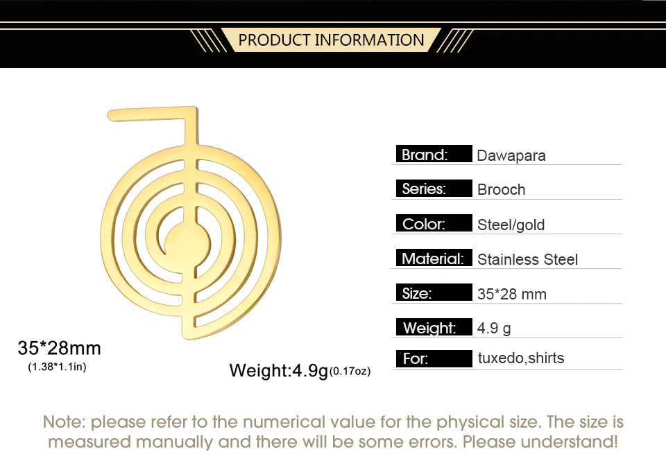 Dawapara Cho Ku Rei Brosche Pins Heilung Symbol Yoga Spiritueller Schmuck Reiki Chokurei Heilige Geometrie Edelstahl Zubehör – Detail 2