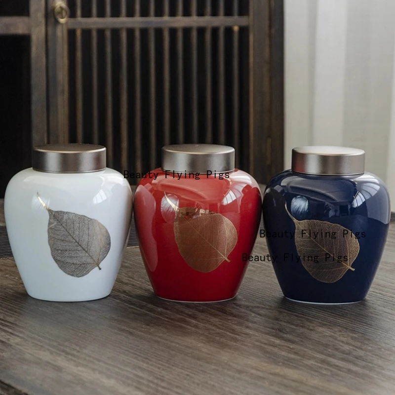 1pc Ceramic Sealed Moisture-proof Tea Can Pu Erh Tea Sealed Jar Household Coffee Powder Storage Jar Ceramic Balm/lipstick Jars