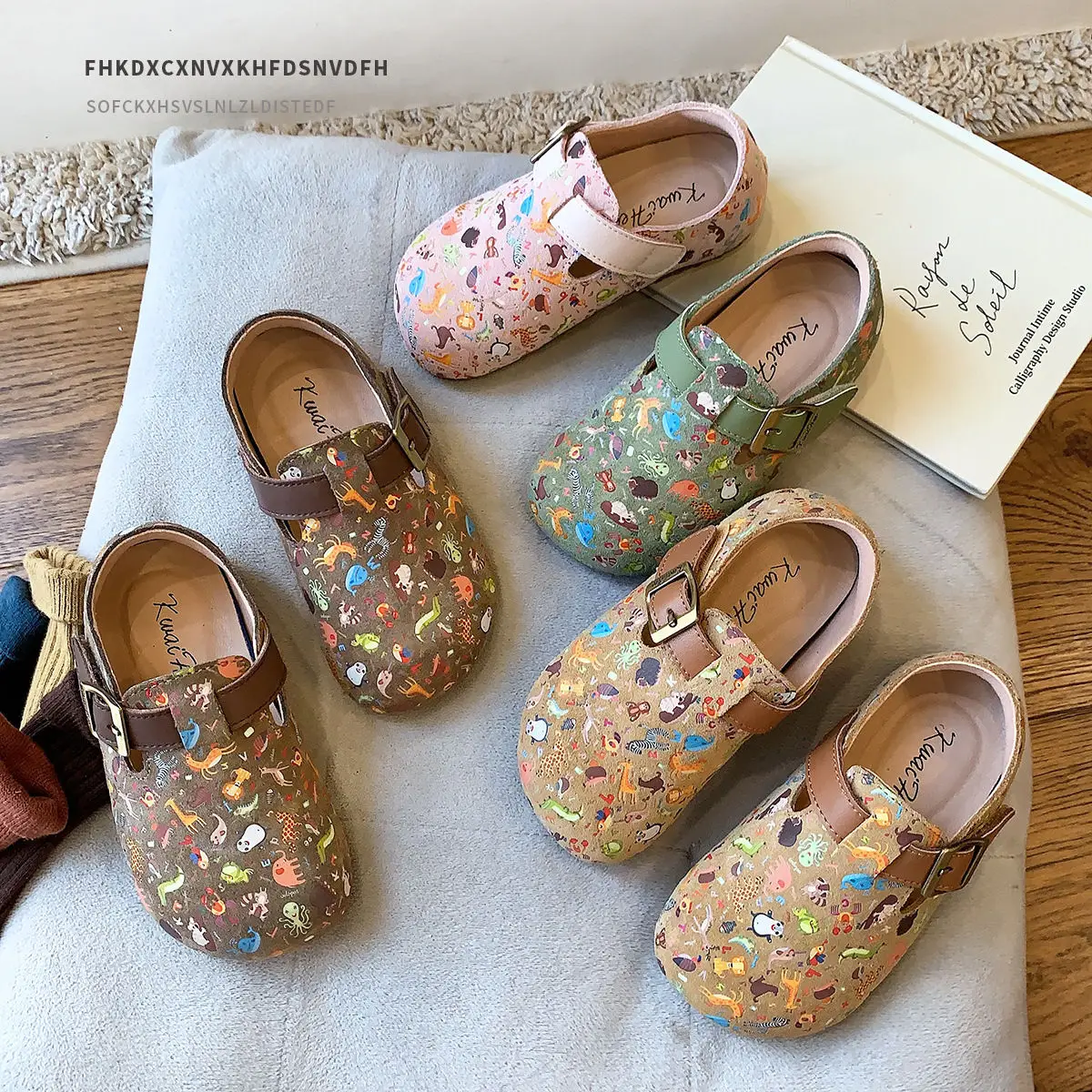 

Cartoon Frosted Leather Children's Shoes 2024 Casual Kids Flat Shoes Baby Girls Boken Shoes Cute Boys Round Toe Soft Soled Shoes