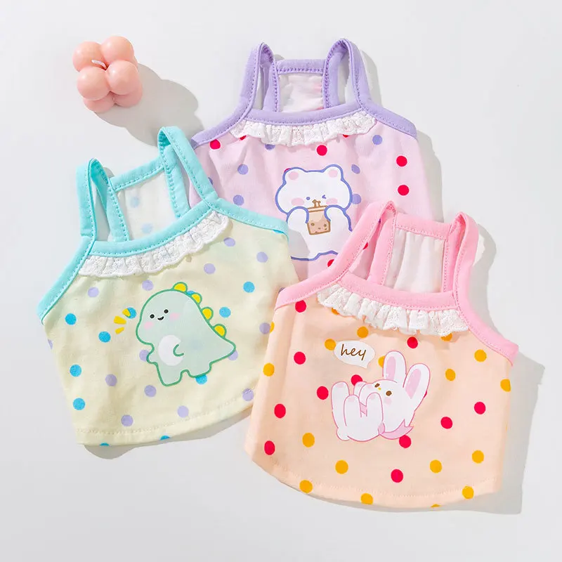 

Puppy Cute Printed Wave Dot Suspender Teddy Cartoon Clothes Than Bear Summer Clothes Two-Legged Pet Clothes Cool Vest