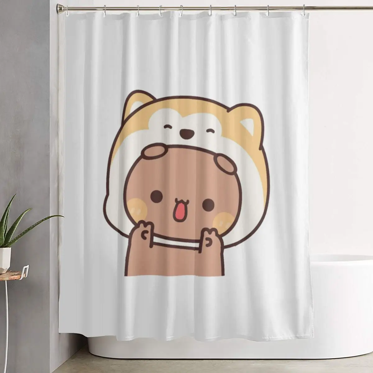 

Bear And Panda Bubu Dudu Shower Curtain Bathroom Polyester Waterproof Bath Curtains with Hooks