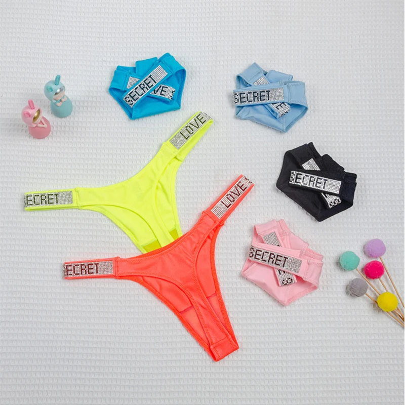 Women Panties Shiny Rhinestone Sexy Lingerie Female Underwear Low Rise Neon Color Women Thong Breathable Underwear 2023 New