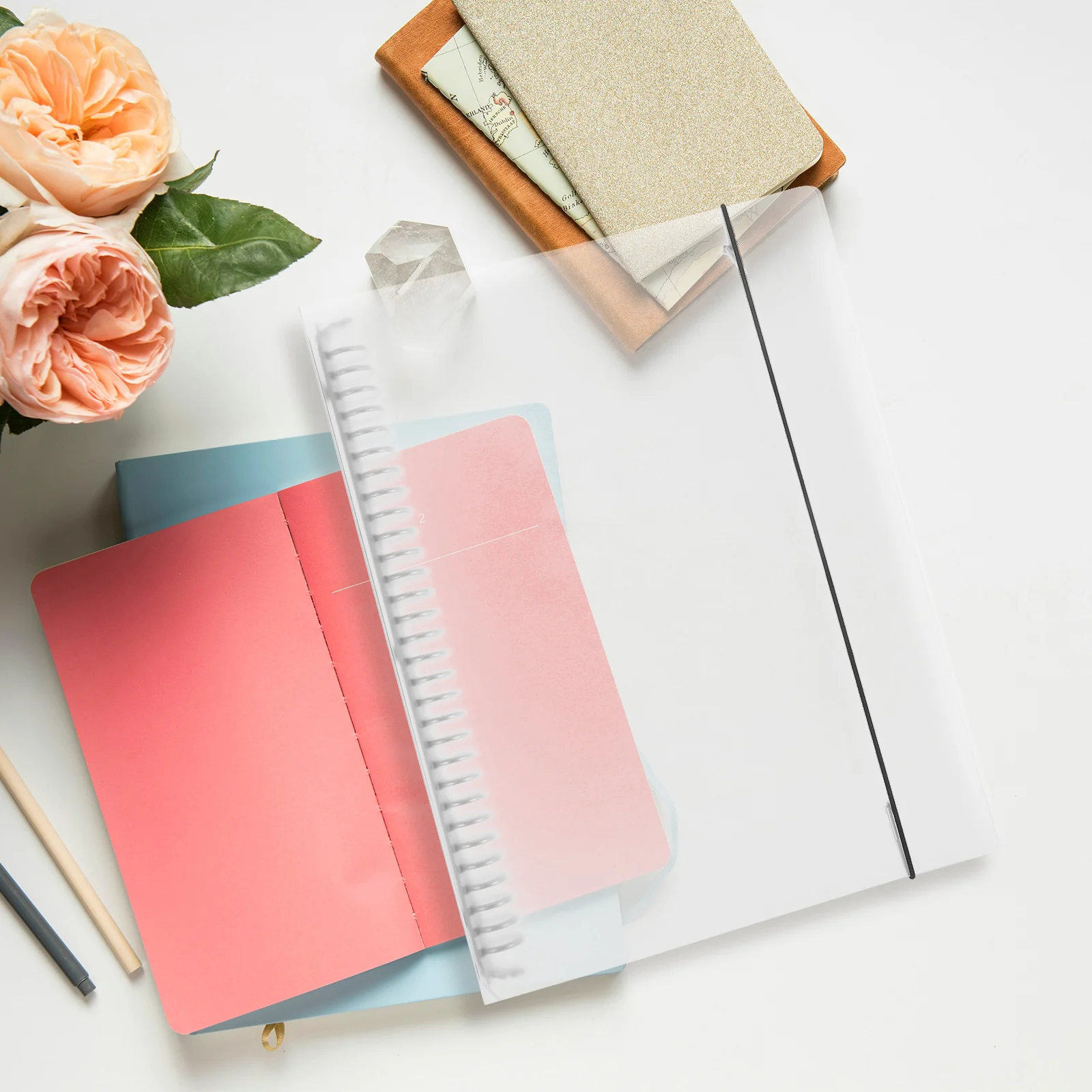 

1pc Transparent Loose Leaf Binder Cover Pp Material Notebook Shell For Planner Journal Scrapbook Document Organizer