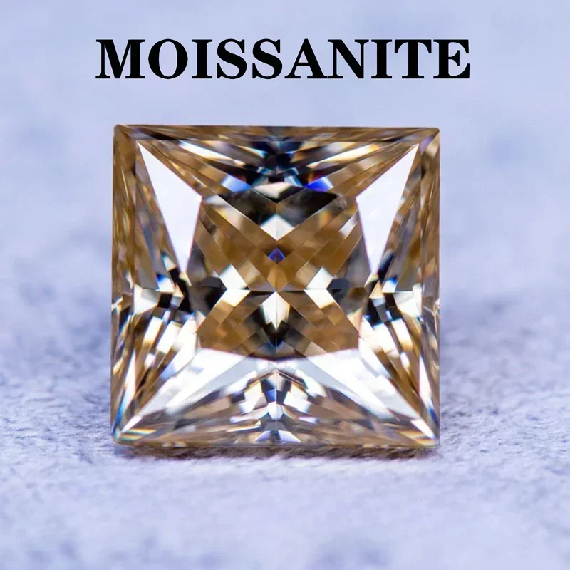 

Moissanite Stone Natural Tea Yellow Color Princess Cut DIY Charms Ring Necklace Earrings Main Materials with Certificate