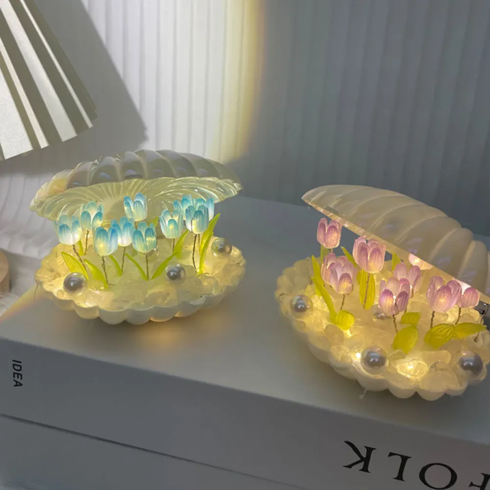 Imagem -04 - Tulip Shell Nightlight para Menina Material Faça Você Mesmo Artesanal Lâmpada para Atmosfera do Quarto Decoração para Casa Dia dos Namorados Presente de Aniversário