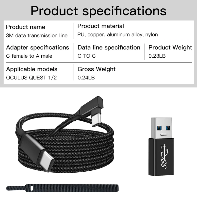 Hot Data Line Charging Cable For Oculus Quest 2 Link USB 3.1 Type C Data Transfer USB-A To Type-C Cable 20V 3A Charger