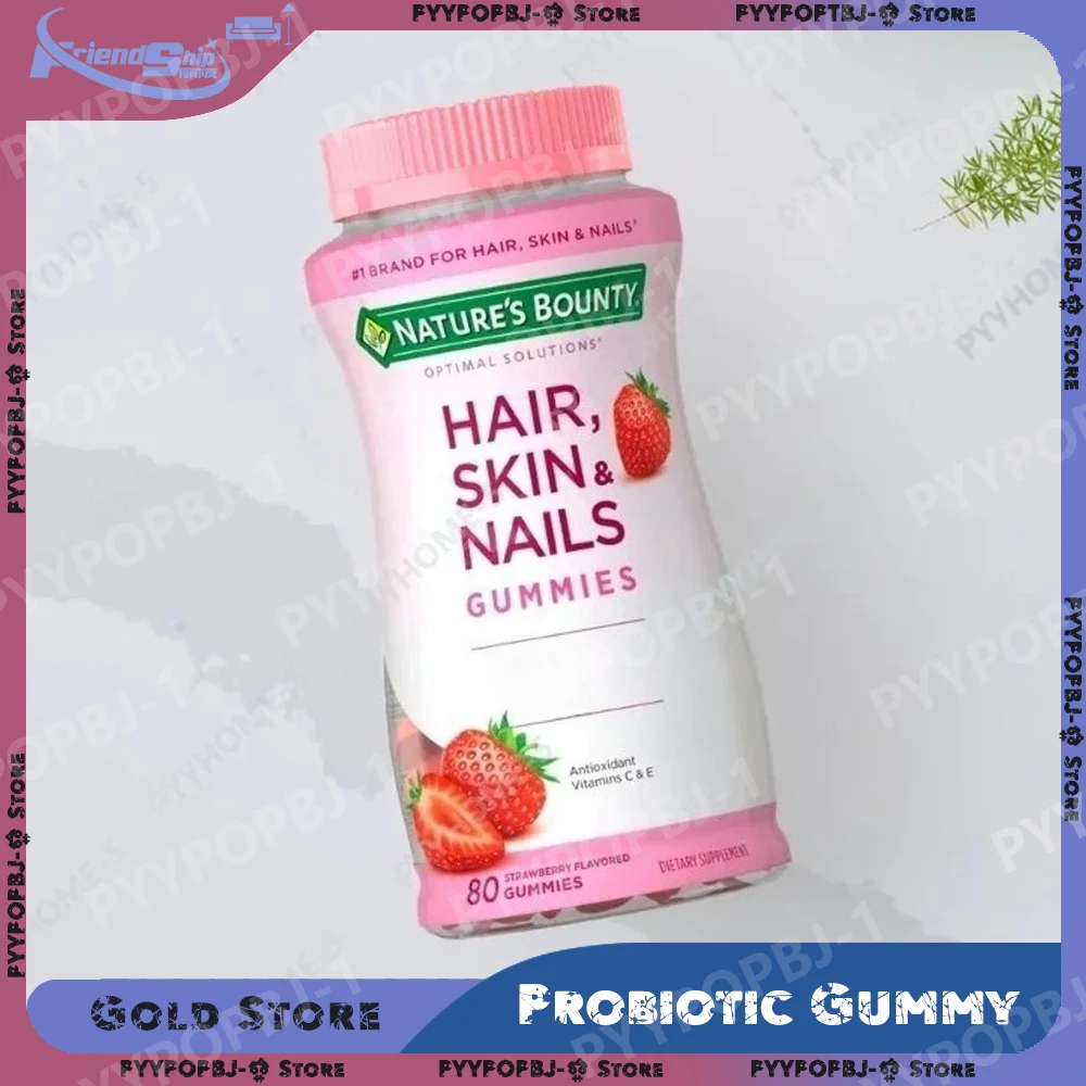 

Strawberry Flavor Gummies with Biotin Vitamins C and E for Hair and Nail Care