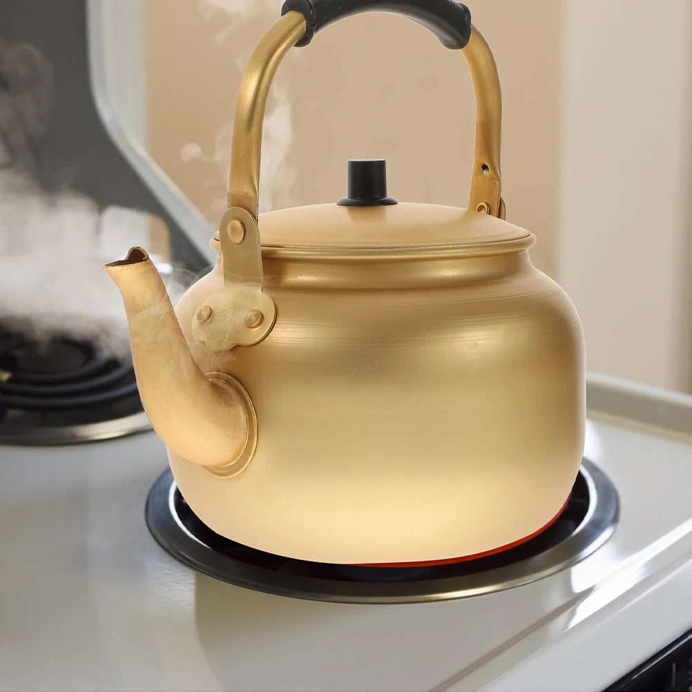 

1L Aluminum Water Kettle Small Metal Tea Boiler For Gas Stove Open Flame Fast Heating Portable Kitchenware Anti-Scald Handle