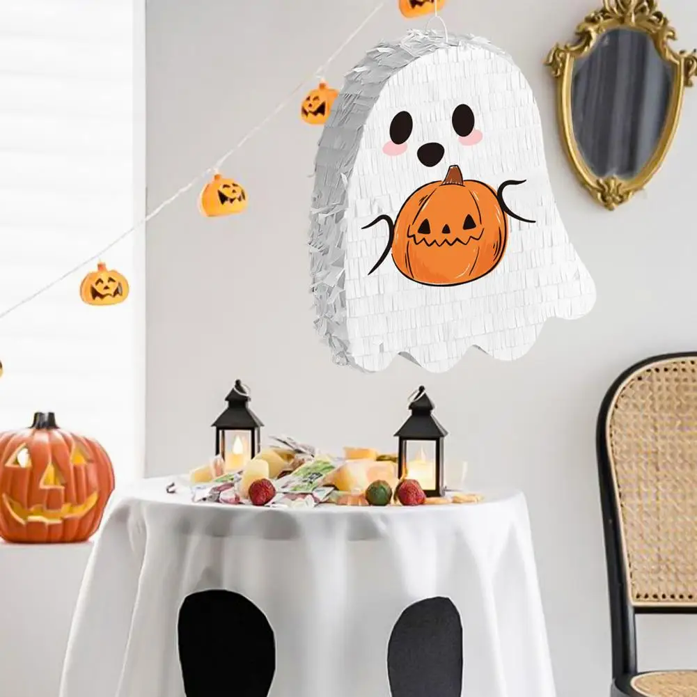 Ghost Pinata Pull String Holiday Decor Party Centerpiece Halloween Party Supplies Ghost Pinata with Stick for Party Supplies