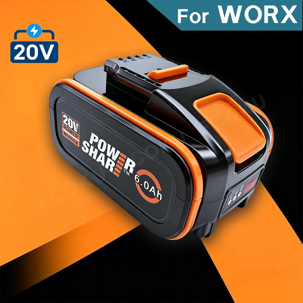 

For Worx 20V 6.0Ah High Capacity Li-ion Battery Power Share WA3551 WA3553 Compatible with WU279 WU377 WU800 WX372 Cordless Tools
