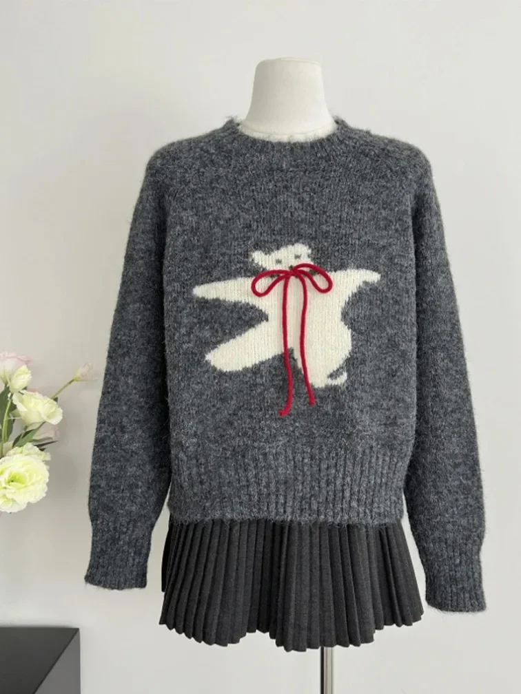 

Women Vintage Korean Fashion O-neck Sweater Kawaii Graphic Pullovers Knitwear Shoujo Cozy 2000s Fall Winter Aesthetic Cute Core