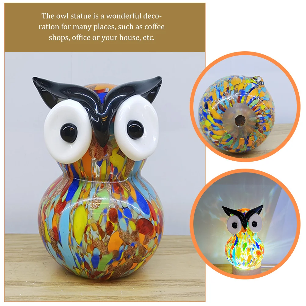 

Colorful Hollow Glass Owl Statue Ornament Desktop Decor for Home Office Living Room Shelf Table Nightstand Window Sill