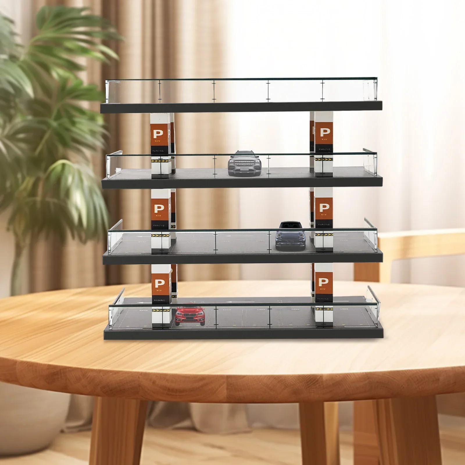 4-Tiers Car Model Display Case Toy Display Box Parking Garage Diorama for Lego Collectors Car Model Toys with 24 Parking Spaces