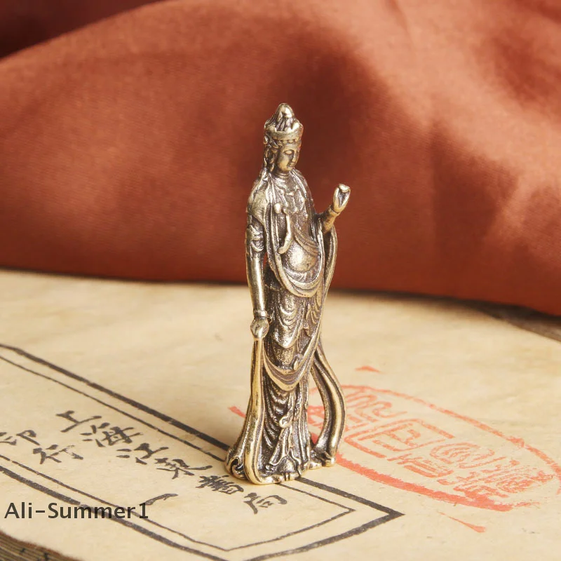 【E】Collectable Antique Copper Buddha Guanyin Bodhisattva Exquisite Small Statues Home Decorations Crafts Ornaments