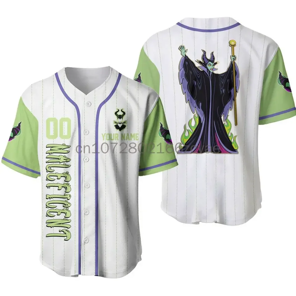 Disney Villain Maleficent Baseball Shirt Custom Name Men Women Short Sleeve Shirt Disney Casual Sports Baseball Jersey